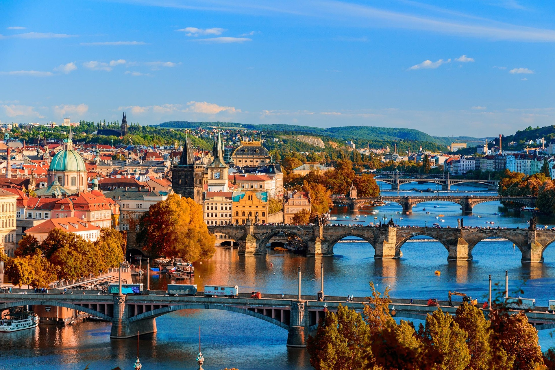 View of the many bridges in Prague