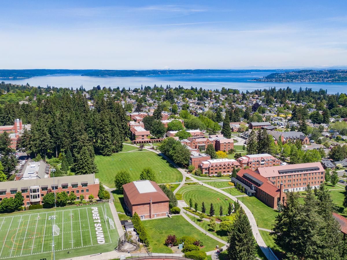 Drone view of University of Puget Sound campus