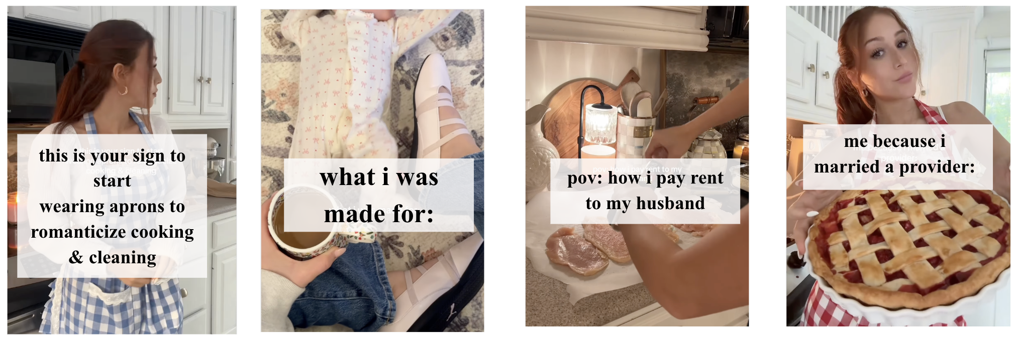 Social media images of women in the kitchen, cooking, etc.