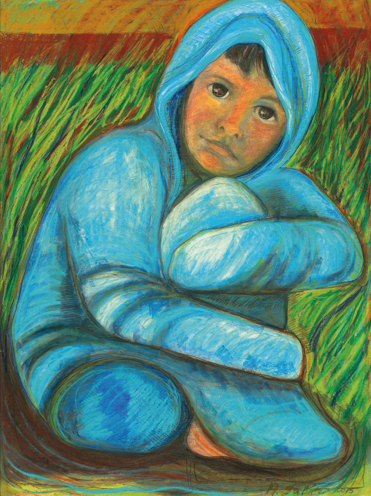 Hoodie Shell. Oil pastel and graphite on paper. 18x24 in.
