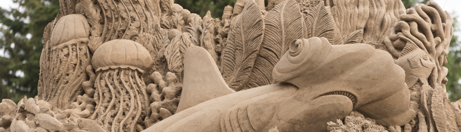 Detailed sand sculpture depicting sea life, created by Jeff Strong