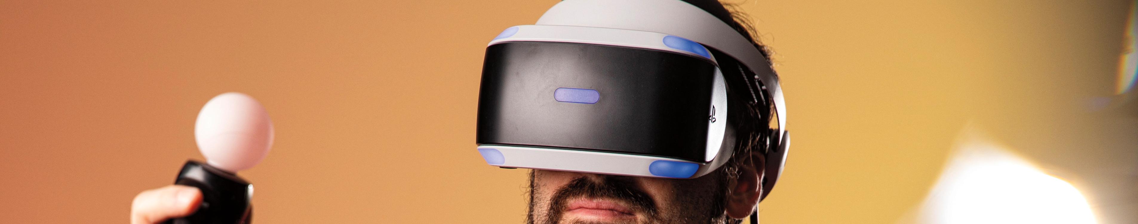 Ryan Payton wearing a VR headset