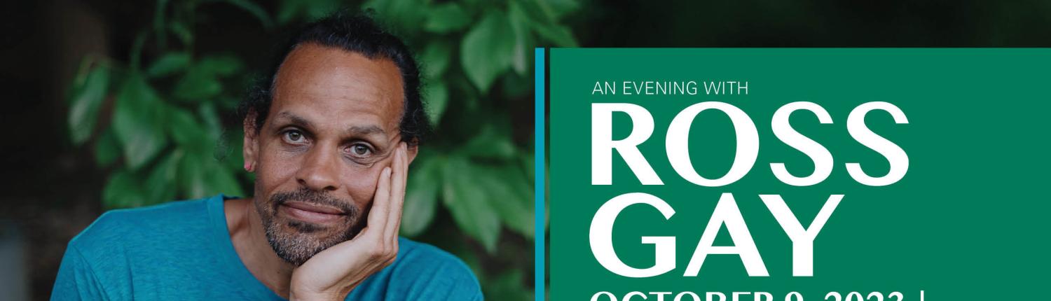 Ross Gay faces the camera with his chin resting in the palm of his left hand.