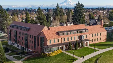 Drone view of University of Puget Sound campus