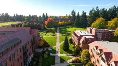 Drone view of University of Puget Sound campus