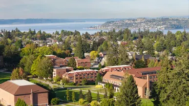 Drone view of University of Puget Sound campus