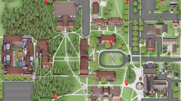Capture from the interactive campus map showing the emergency towers on campus