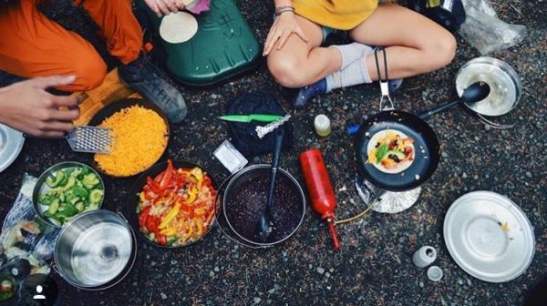 Cooking during a camping trip