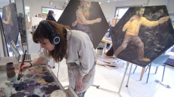 Art student in the painting studio