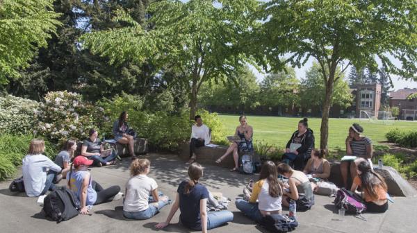 Classroom discussion outside Wyatt Hall