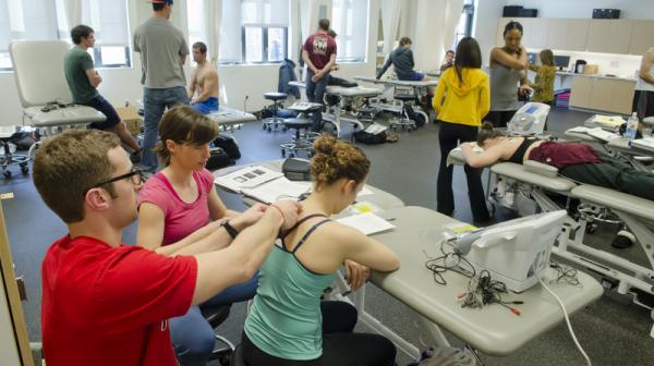 Physical Therapy space with students using equipment