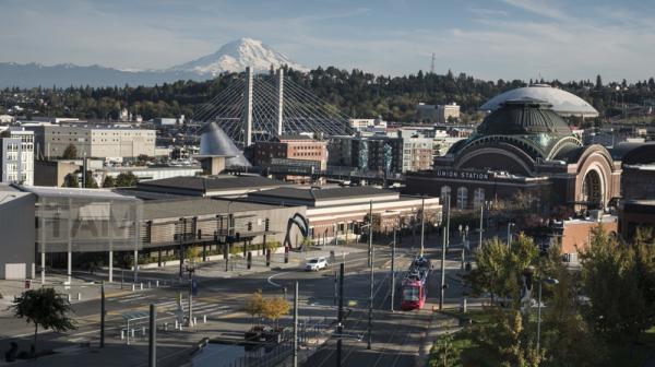 Downtown Tacoma as seen by drone