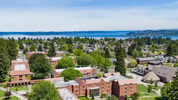 Aerial view of campus by drone