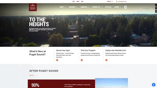 Screen shot of the university website home page