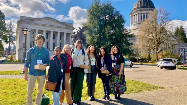 MPH students standing outside capitol building in Olympia for Legislative Education Day