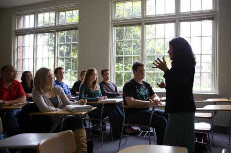 Professor Nila Wiese teaches a business class.
