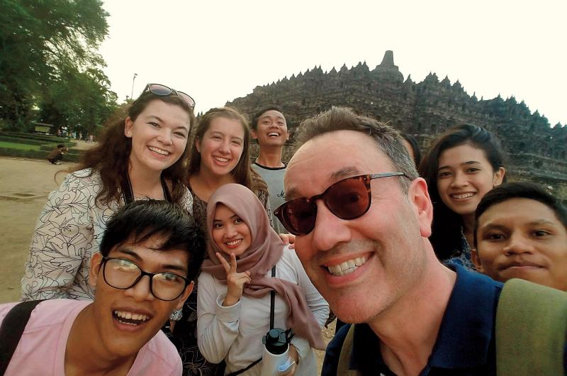 Professor Barkin in Cambodia with students