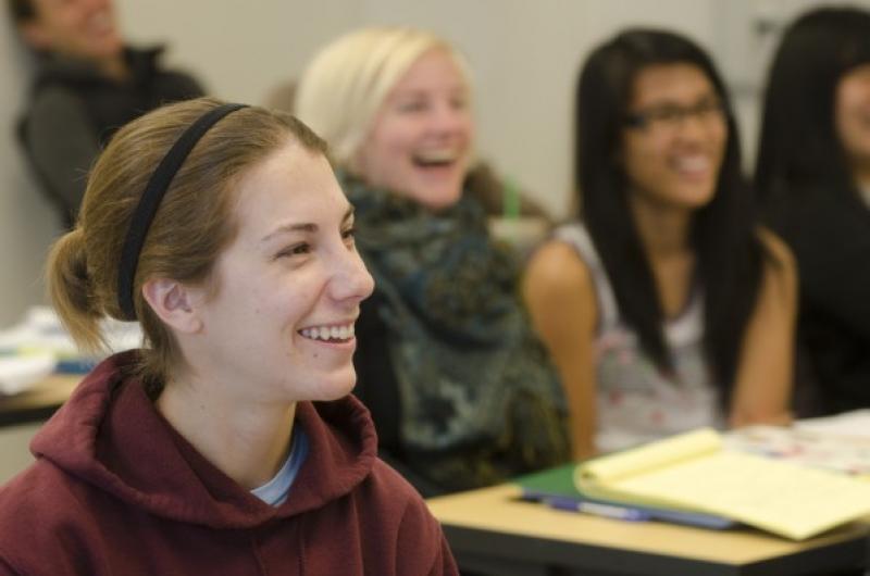 Smiling students in class