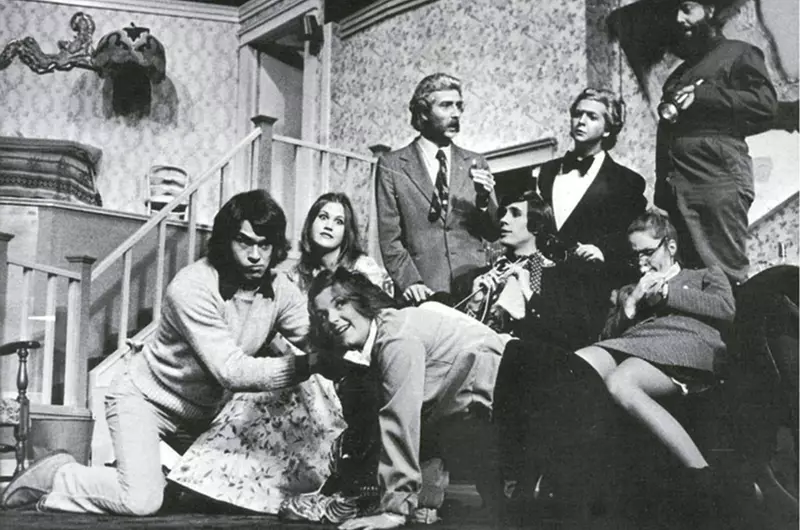 The cast of Black Comedy, December 1974.