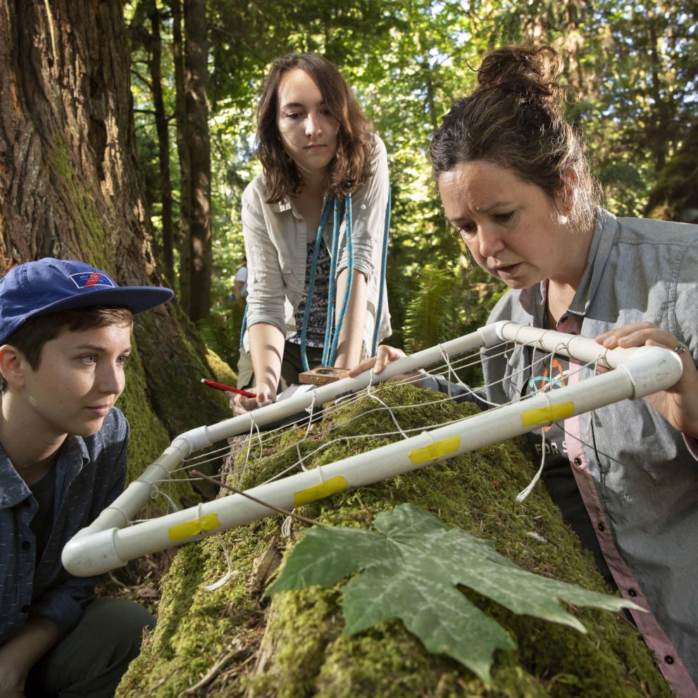 Prof. Carrie Woods does field research with students.