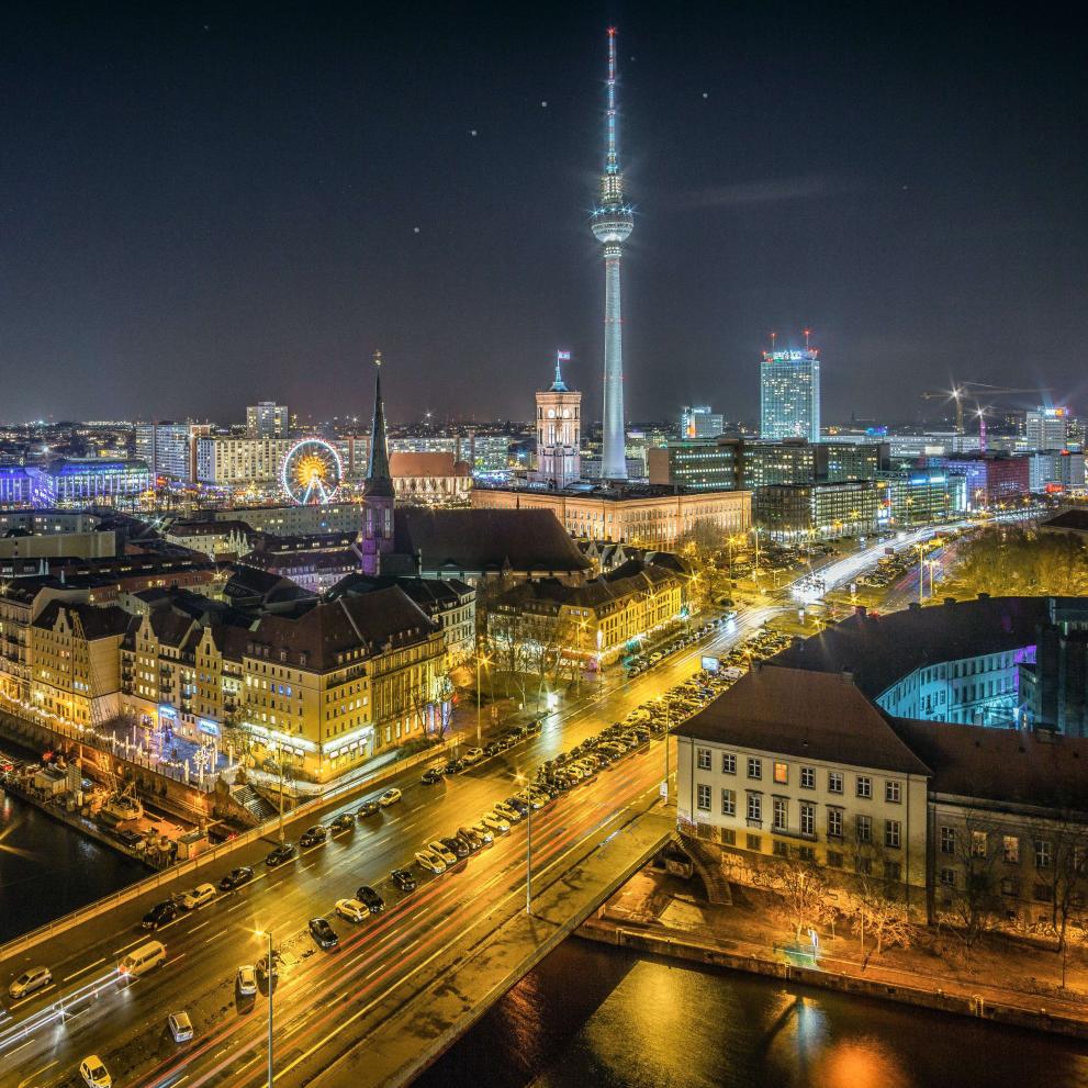 German cityscape at night