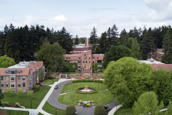 Aerial shot of campus buildings