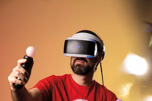 Ryan Payton wearing a VR headset