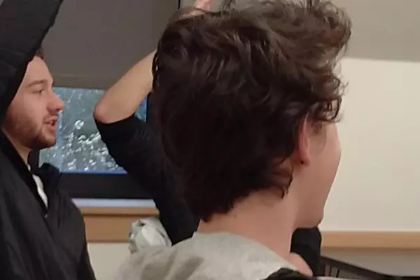 Students raising hands in class