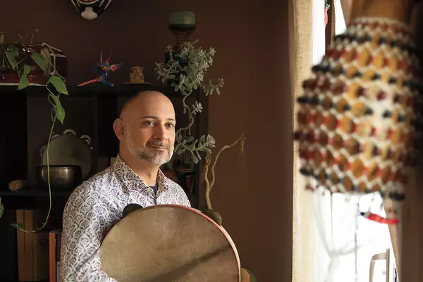 Tony Gomez ’93 (holding a Neapolitan tambourine called a tammorra)
