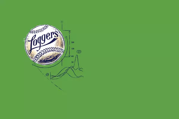 Illustration of a baseball with "Loggers" written across is and graph markings to the right of it