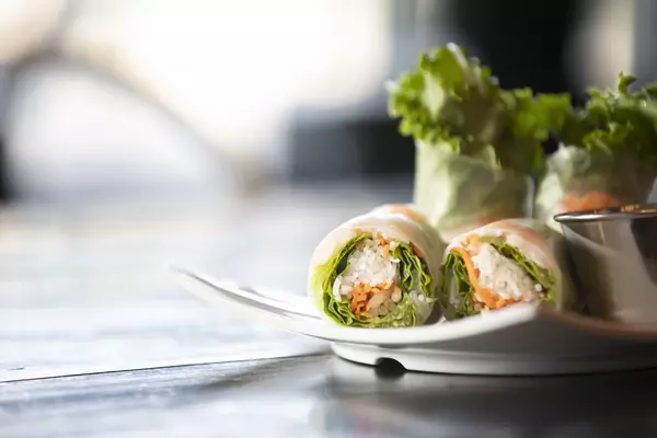 A plate of fresh rice paper rolls