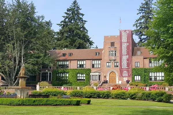 School of Music building with reunion banner