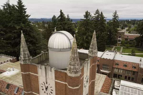 Observatory dome on top of the clock tower on Thompson Hall.