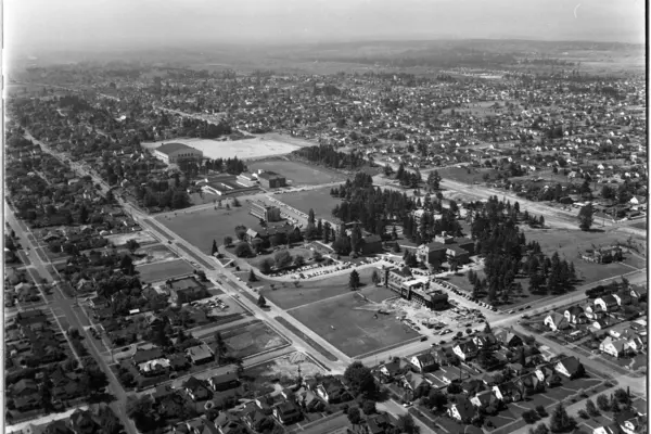 Aerial view of the College of Puget Sound, 1954.