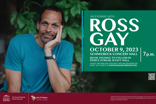 Ross Gay faces the camera with his chin resting in the palm of his left hand.