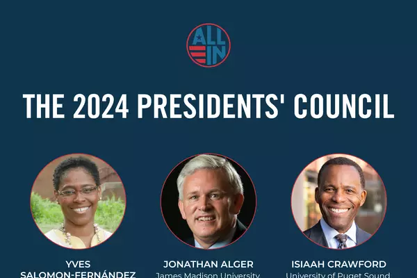 Blue graphic featuring the photos of all seven members of the President's Council