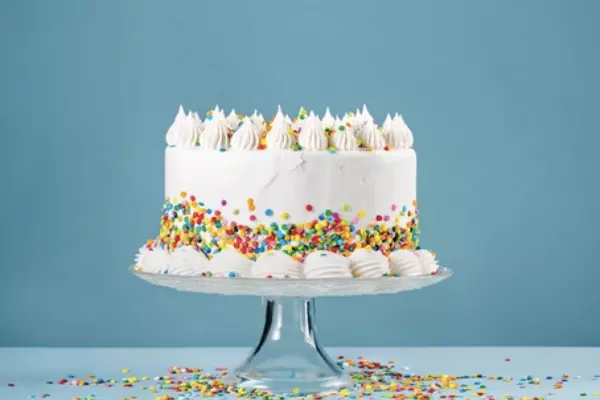 A decorated cake on a stand