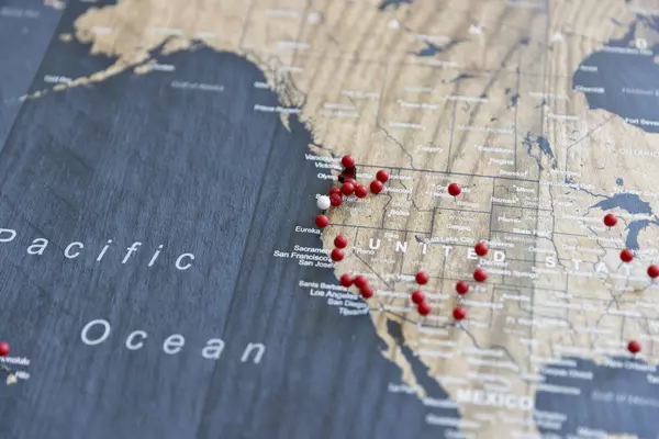 Push pin map showing locations of Occupational Therapy attendees
