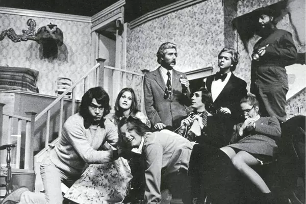 The cast of Black Comedy, December 1974.