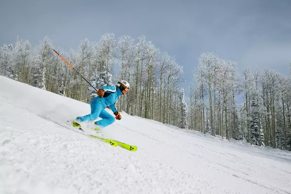 Downhill skier in a Tarashakti ski suit. Courtesy of Tarashakti.