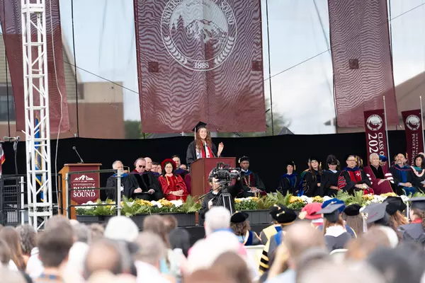 Isa Fitzgibbons ’26 speaking at Commencement 2026