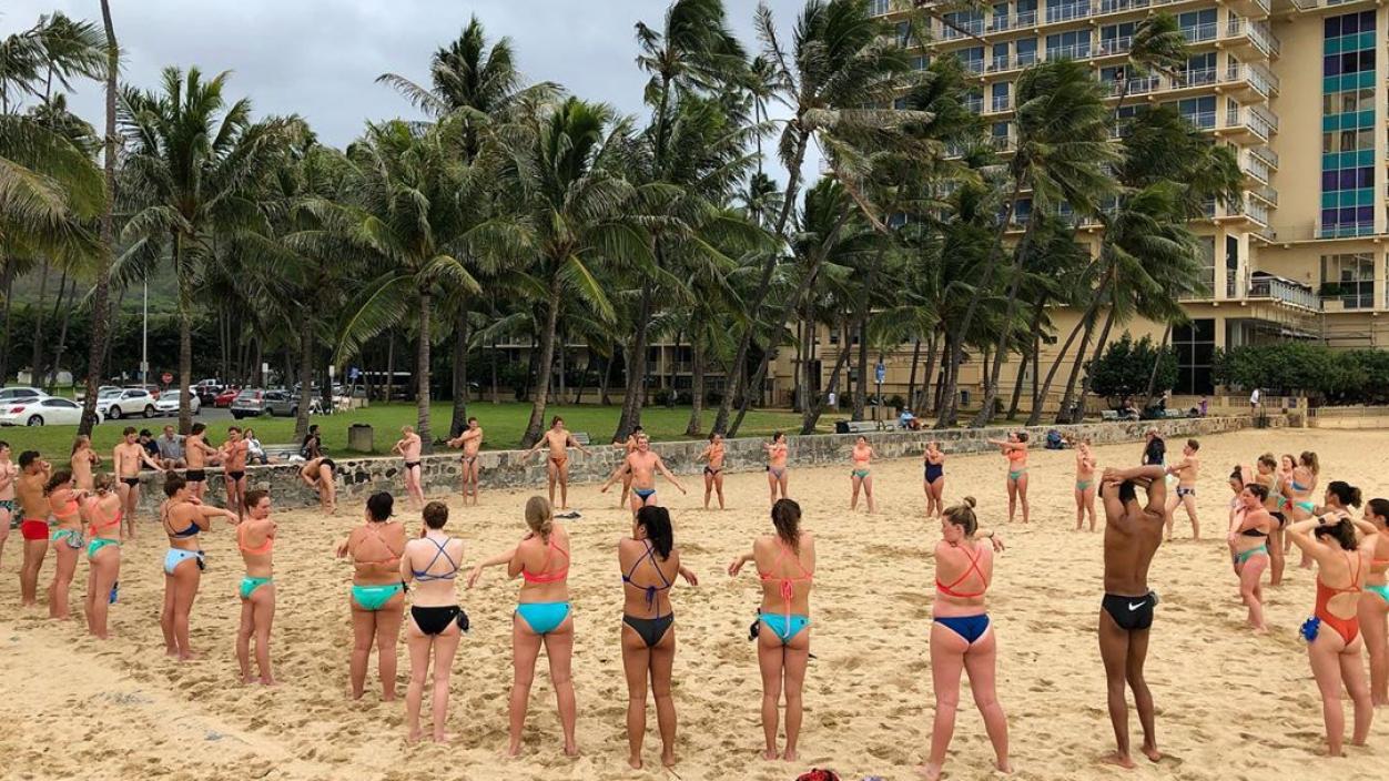 At Kaimana Beach Park, Loggers skipped the pool and opted for a beach workout.