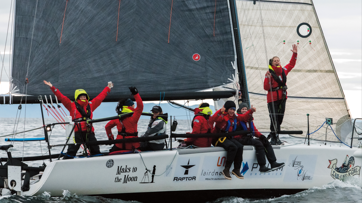 The Sail Like a Girl team on their boat.