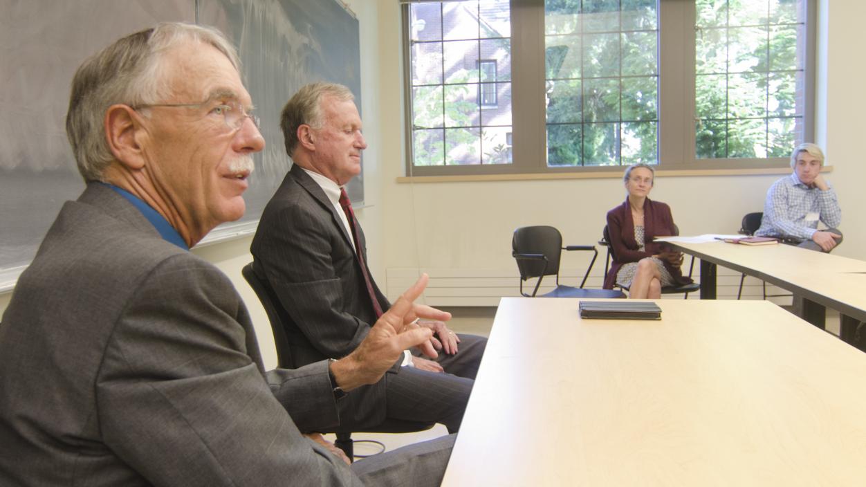 Washington State Supreme Court justices visit classroom at University of Puget Sound.
