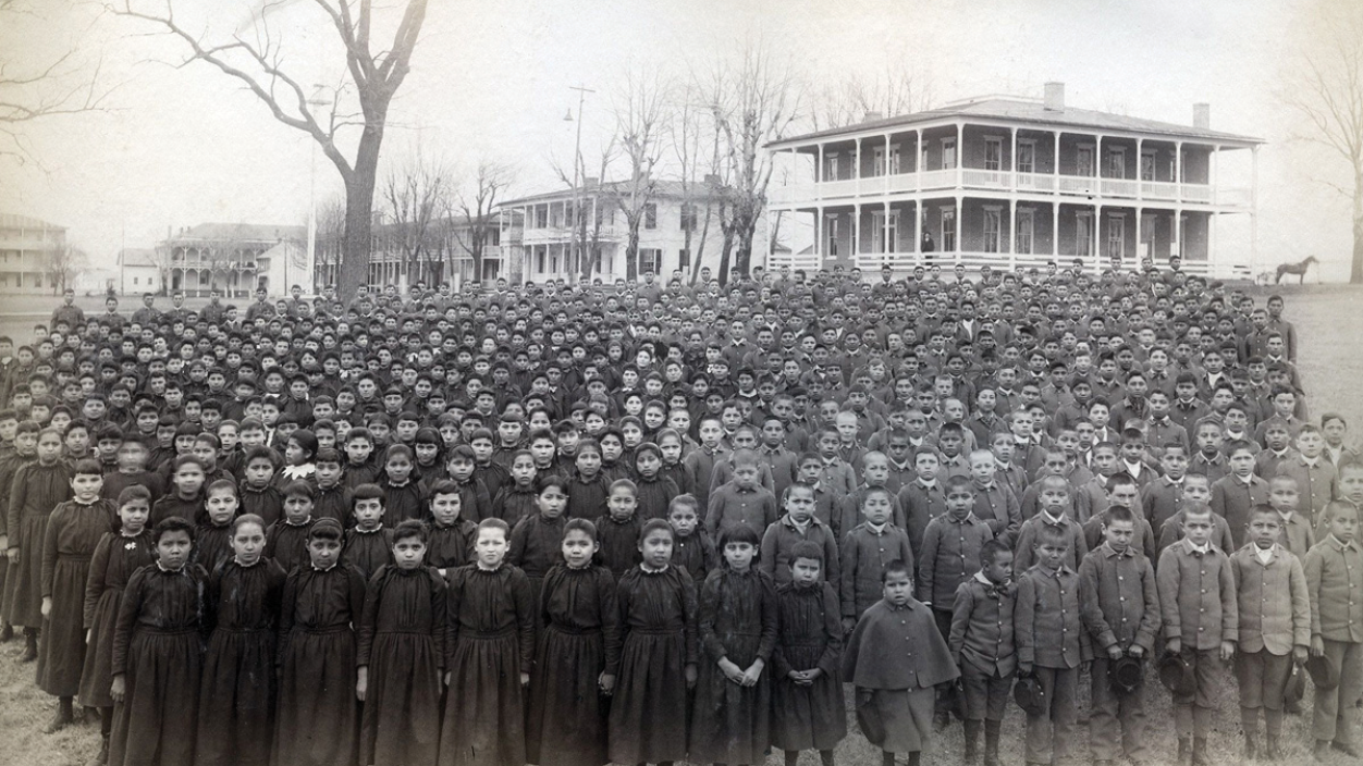 Indigenous children in the Carlisle Indian School in 1892.