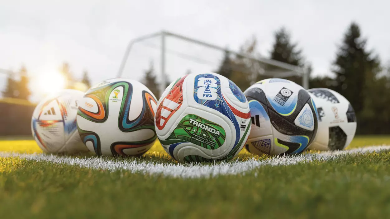 Soccer balls used in previous World Cup competitions on Lower Baker.