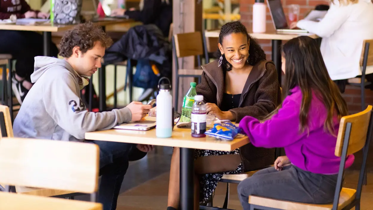 Students work and chat in Diversions Cafe.