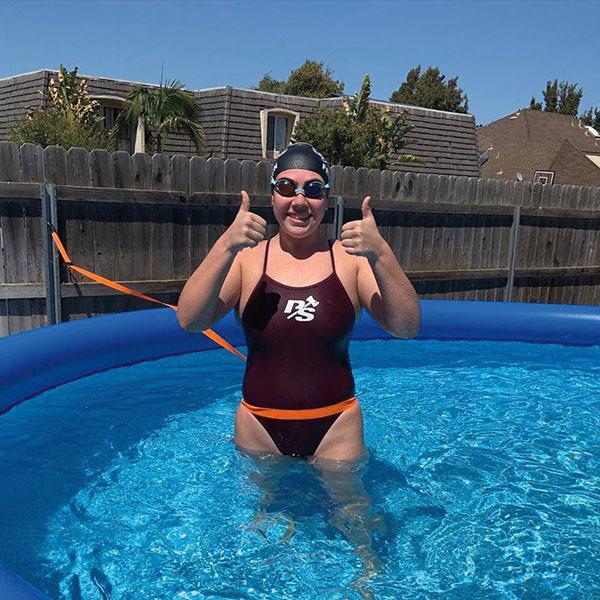 Victoria Friedrich ’21 got creative in the kiddie pool as she trained for the freestyle this summer.