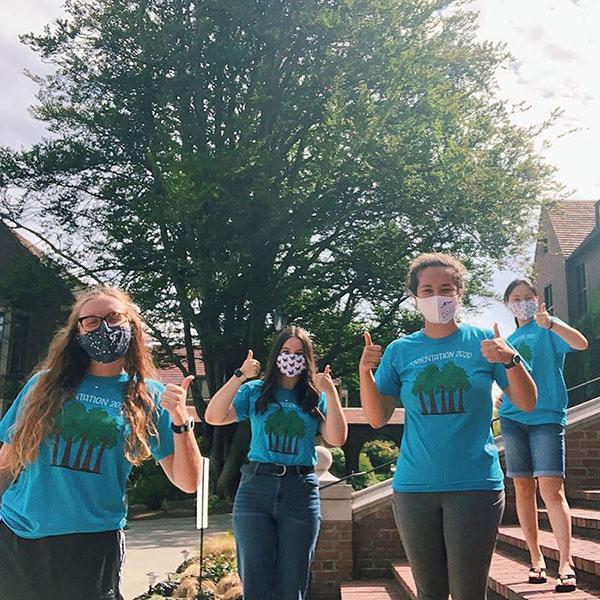 Orientation leaders were all smiles (under their masks) while welcoming first-year Loggers. 