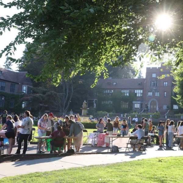 Students gather on Jones Circle for the popular activities fair.